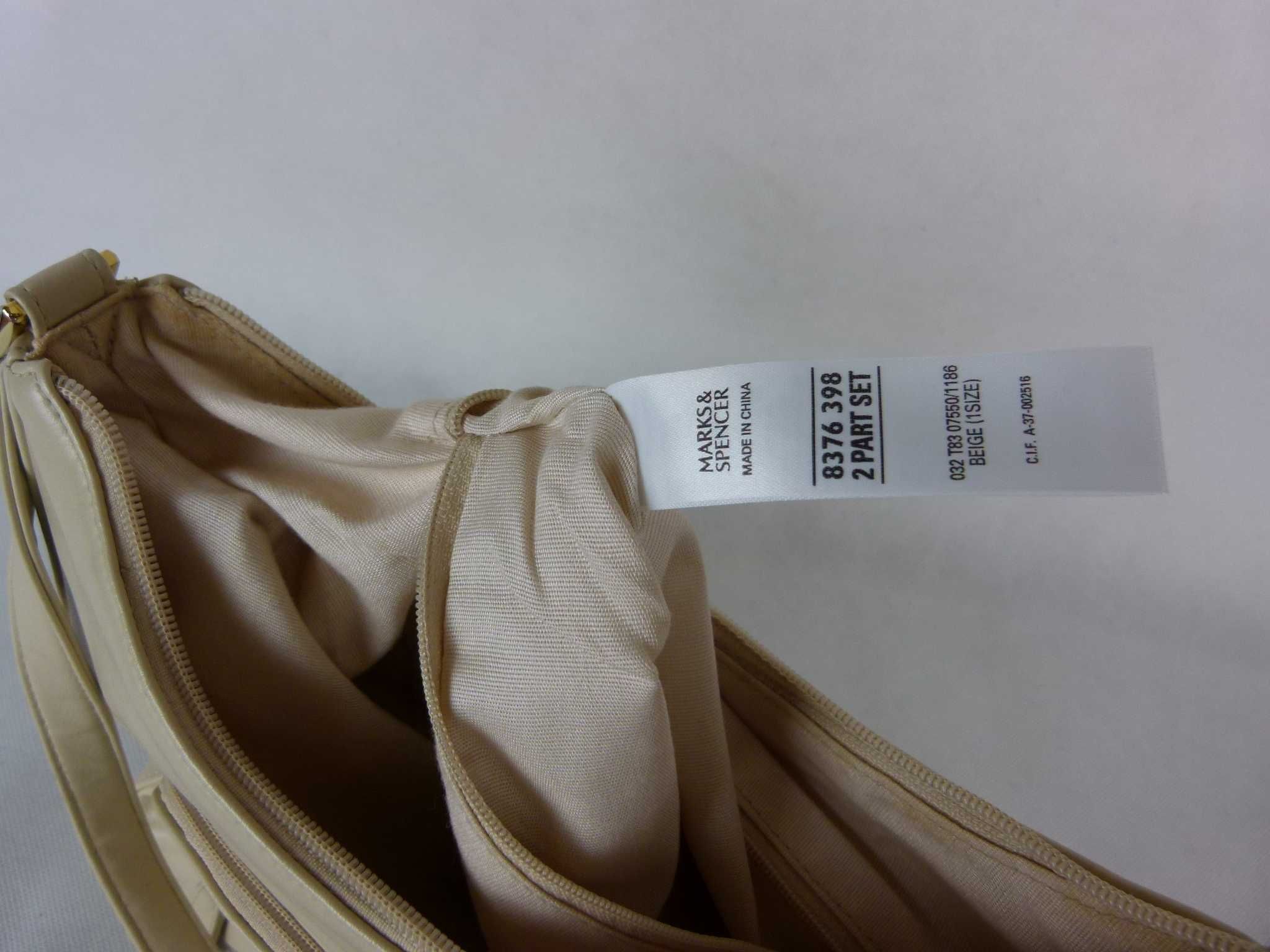 Marks Spencer kremowa torebka ekoskóra kieszonki organizer