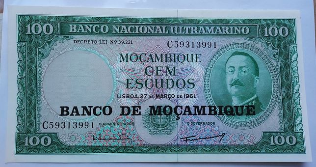 100 escudos Mozambik 1961 r. Stan UNC