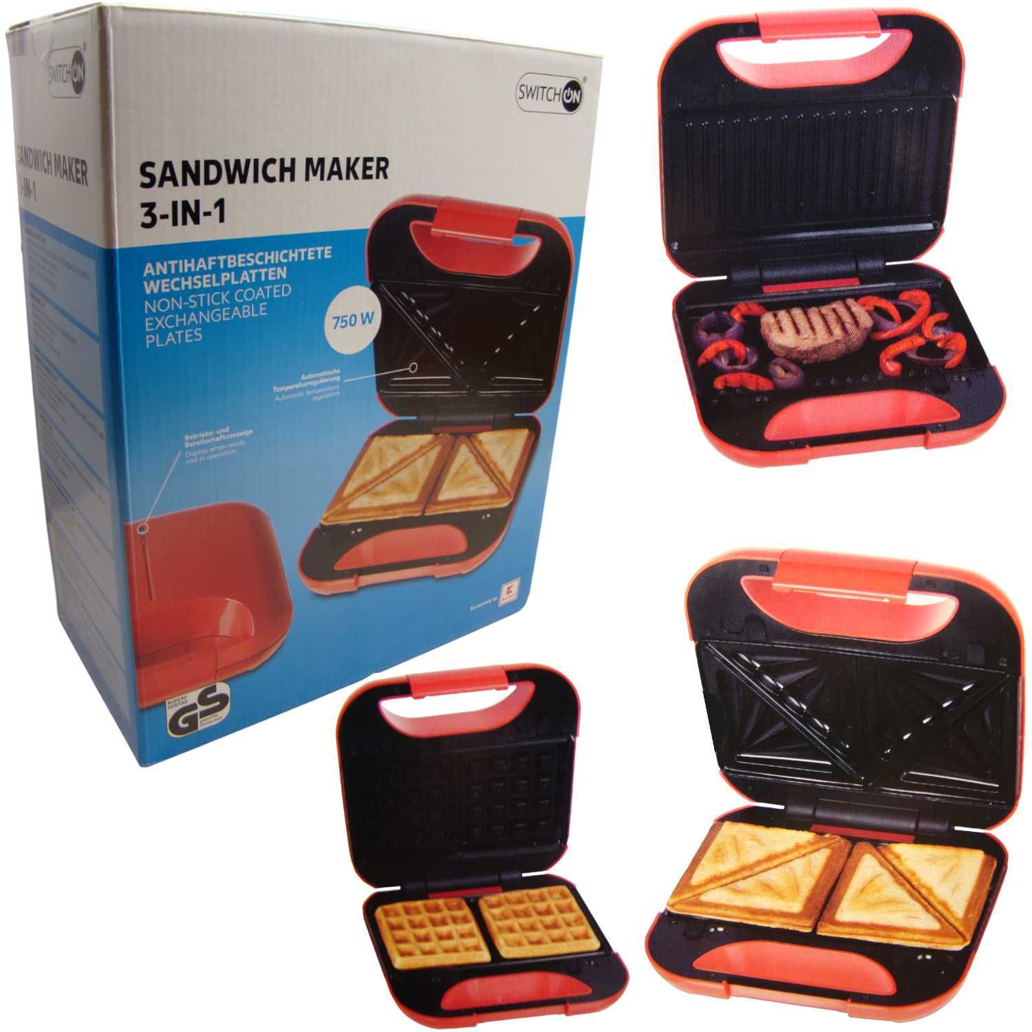 Opiekacz Switchon sandwitch gofrownica grill maker 3 w 1 czerwony 750W