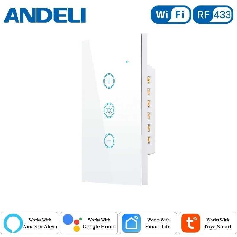 Умный Wi-Fi диммер-выключатель ANDELI,сенсорный Tuya, Alexa Серый