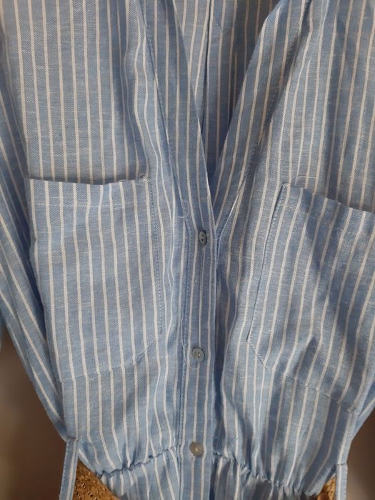 Sukienka Zara S długa koszula pasek len wiskoza Slim paski tkmaxx boho