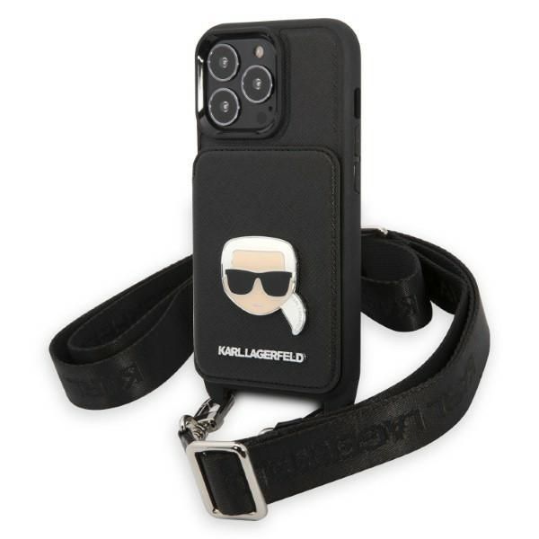 Etui na iPhone 13 Pro / 13 - Karl Lagerfeld Saffiano Metal Karl's Head