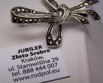 Srebrna broszka kokarda markazyty WILLI NONNENMANN