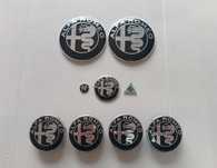 Alfa Romeo - Conjunto kit 9 símbolos/emblemas em preto e prateado