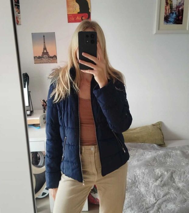 Kurtka z kapturem zimowa granatowa S h&m