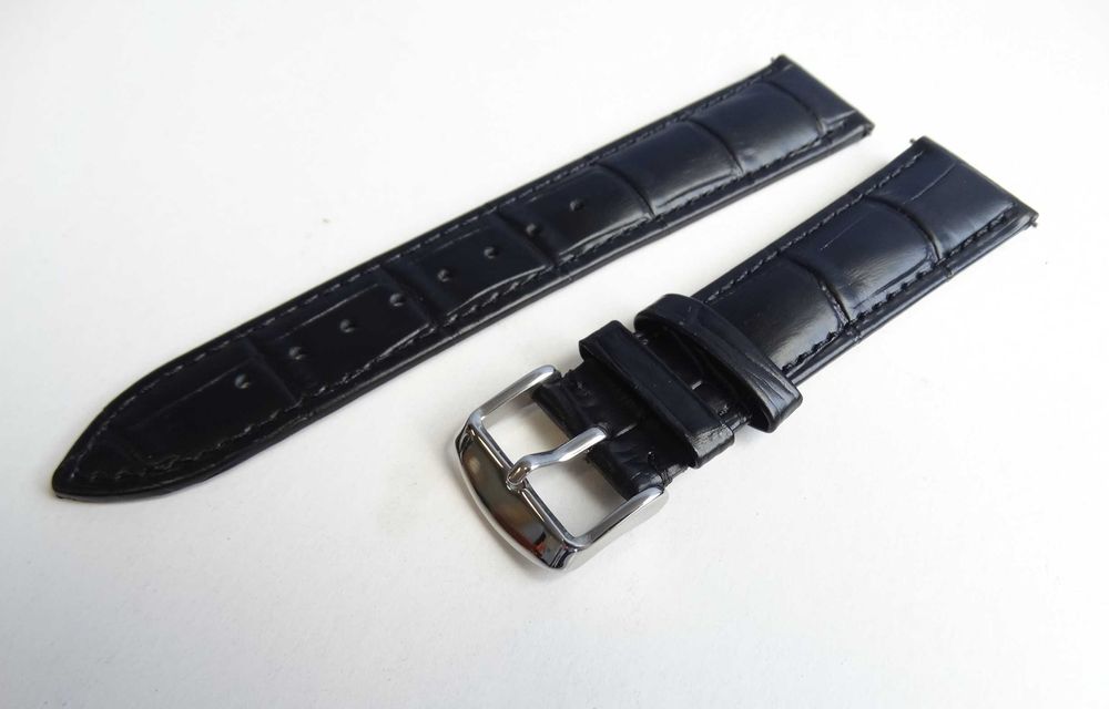 Pasek skórzany do zegarka szerokość 20mm czarny z klamrą ze stali 316L