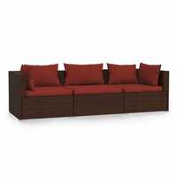 Sofa 3 osobowa z poduszkami VidaXL technorattan  czerwony brązowy