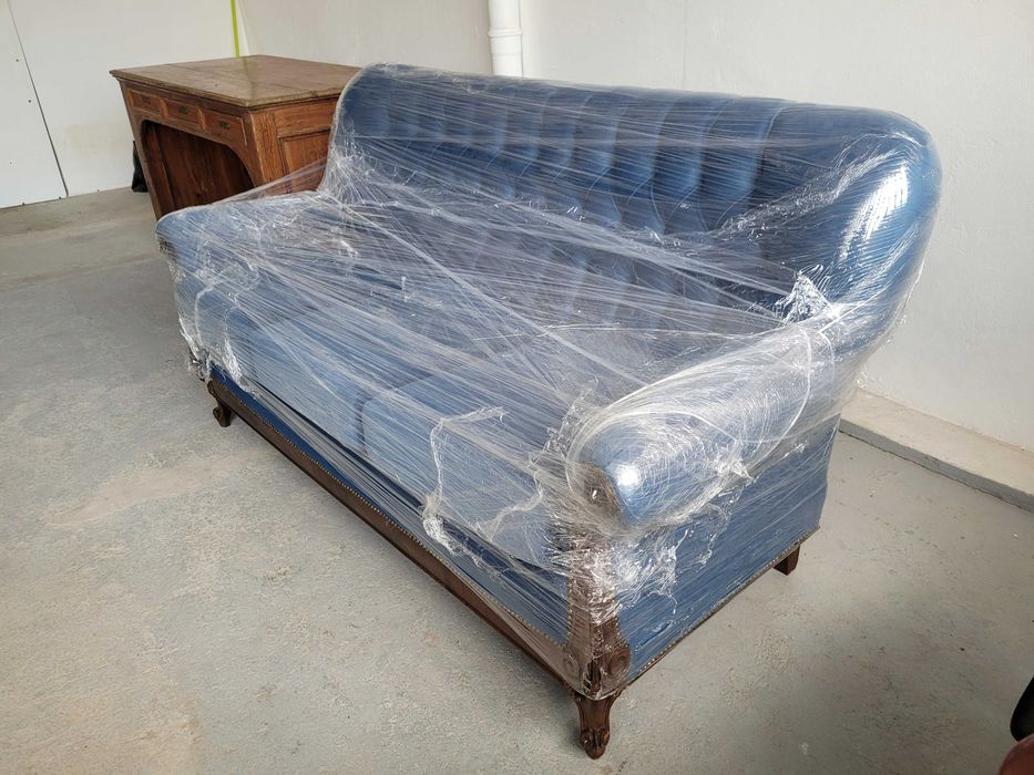 Sofá 3 Lugares Veludo Azul Novo