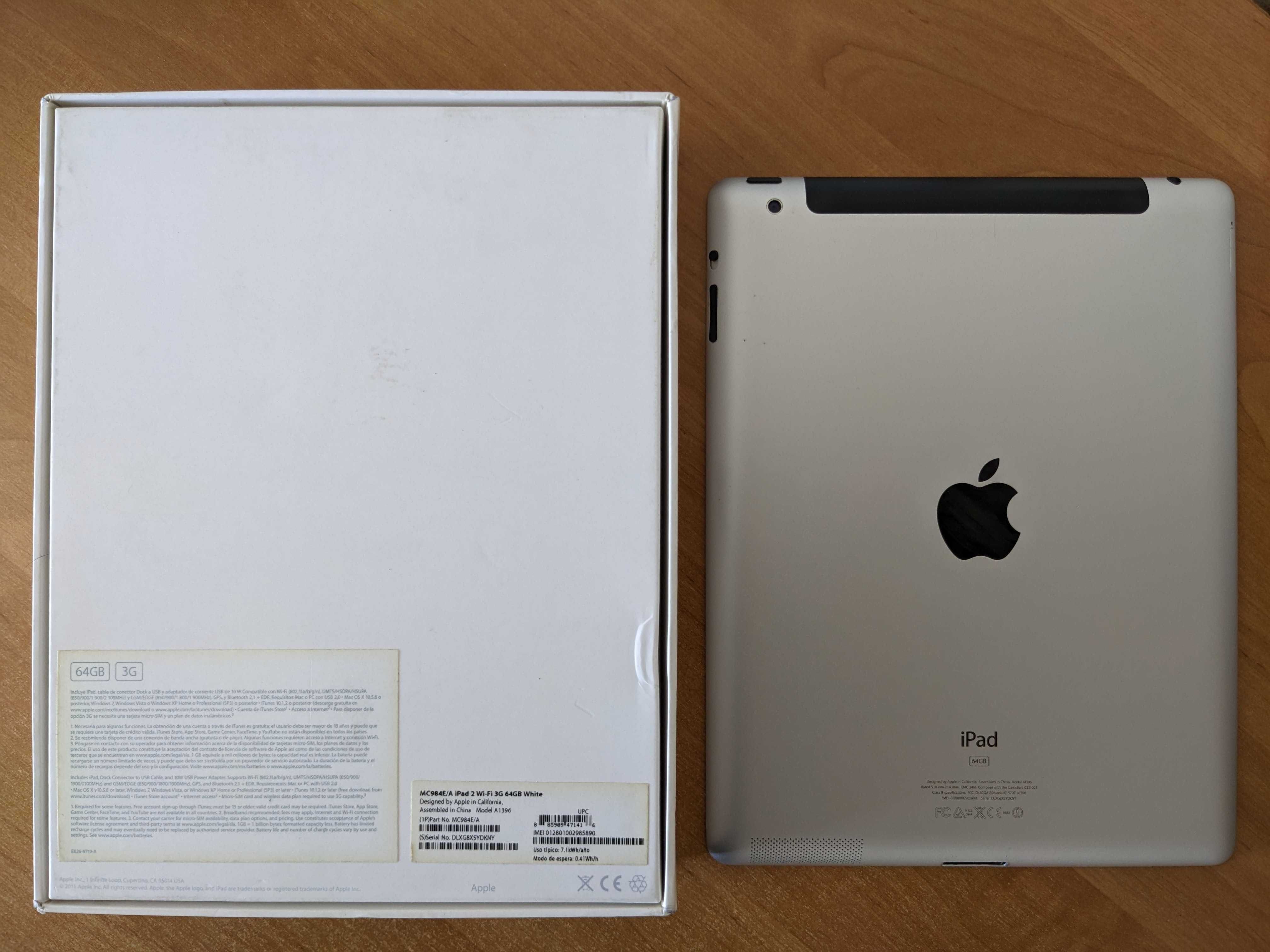 Планшет Apple iPad 2 A1396 64GB Wi-Fi+3G с кабелем зарядки и коробкой