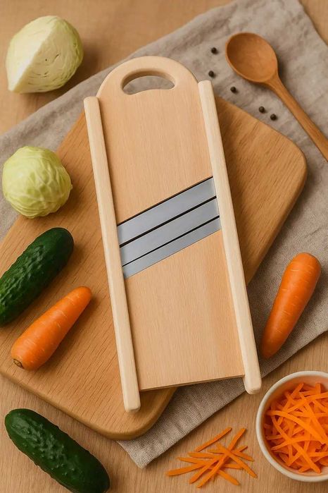 Деревянная шинковка для капусты 3 лезвия из нержавеющей стали