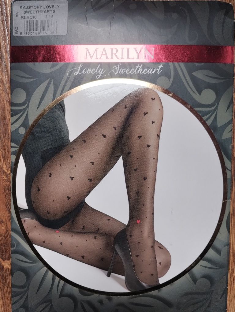 Marilyn rajstopy wzorzyste damskie czarne serduszka 20 den