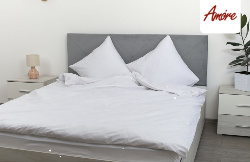 Комплект білої постільної білизни Amore, Бязь, Розмір Евро