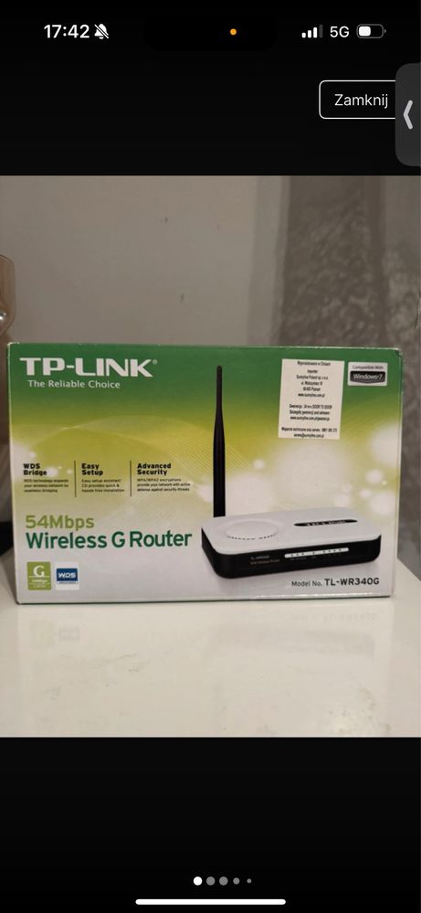 Router tp-link tl-wr340g modem internetowy zasilacz kabel sieciowy