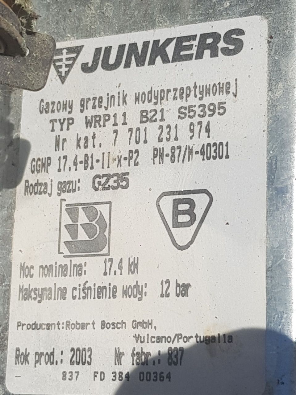 Junkers WRP11 B21 piec gazowy na części