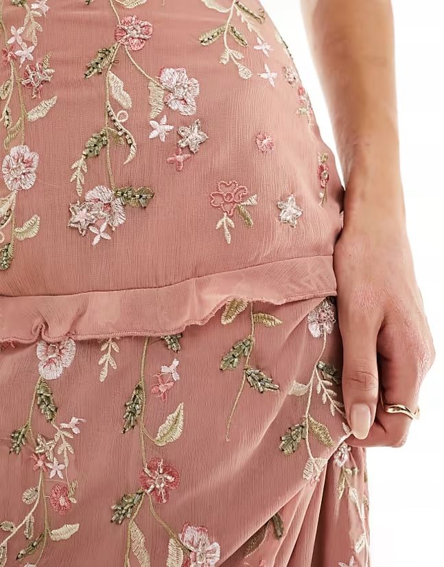 Asos Design 38 M Tall Sukienka Haftowana Maxi Zdobiona J27427