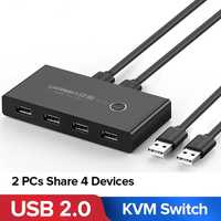 USB Хаб Свитч Коммутатор KVM для 2 компьютеров Ugreen USB 2.0 Гарантия