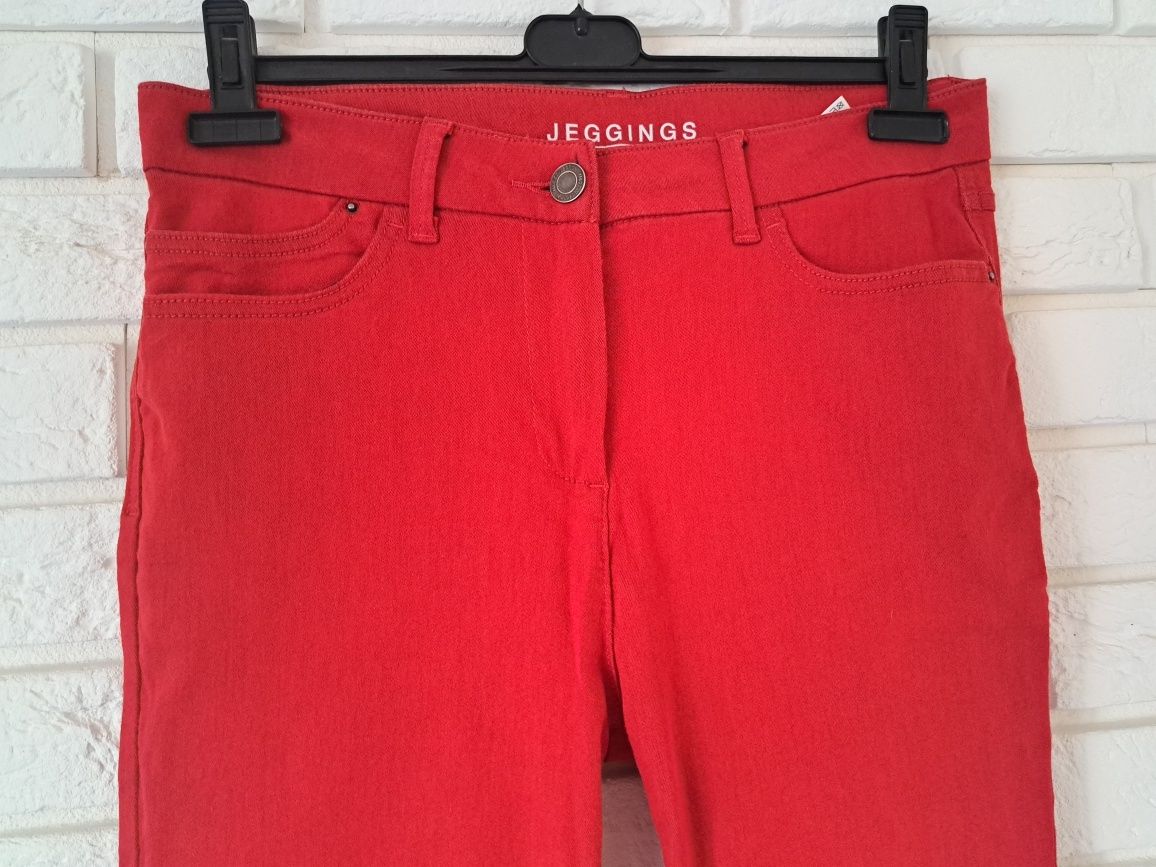 Marks&Spencer czerwone spodnie dżinsowe skinny jeggings wysoki stan 42