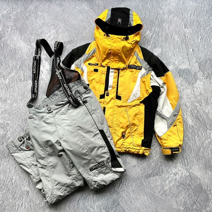 SPYDER dermizax-ev 20,000 mm ski suit jacket & pants set yellow / gray