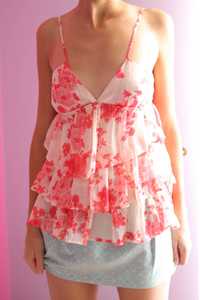 Camisa | blusa | top lanidor novo | flores florido | rosa e creme