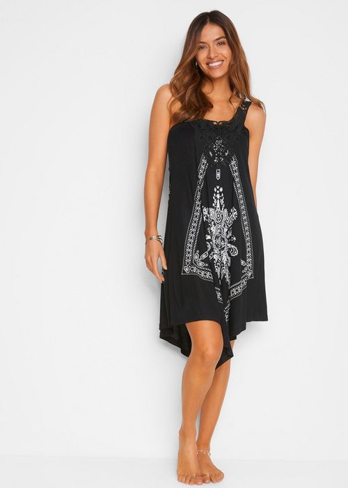 B.P.C sukienka plażowa tunika czarna z białym wzorem asymetryczna ^48/
