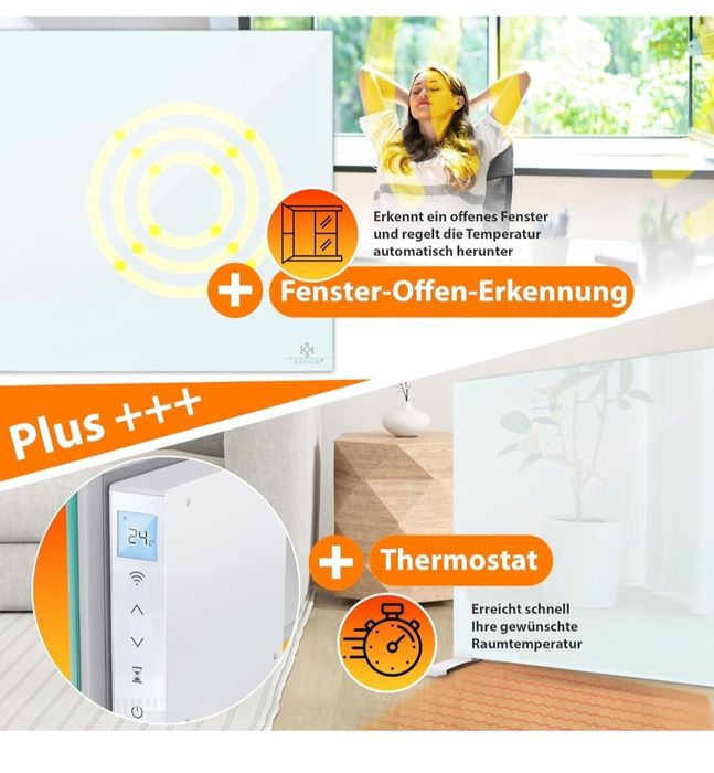 KESSER Grzejnik na podczerwień 600 W, konwektor szklany, 2 w 1