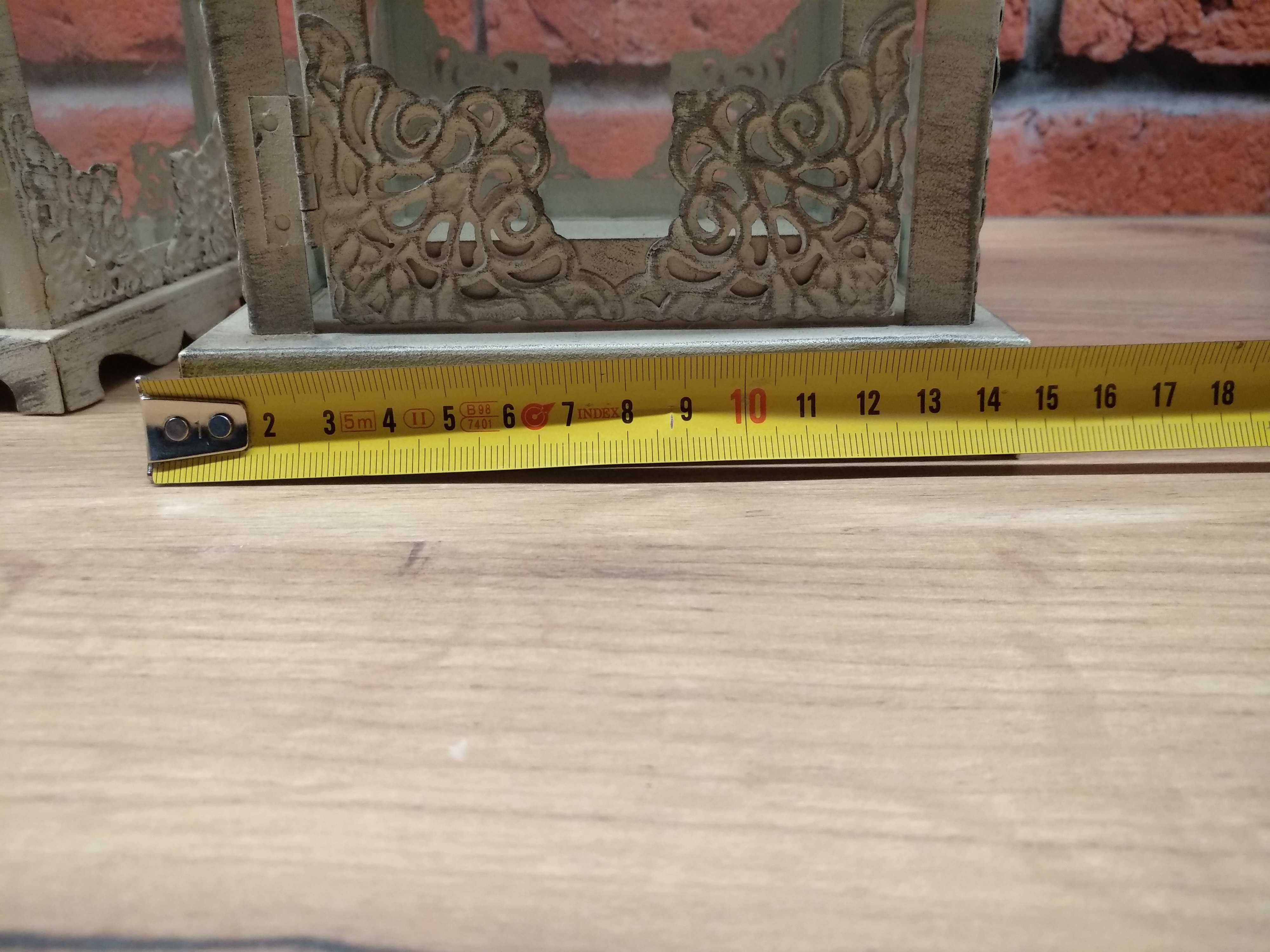 Zestaw dwie latarenki metal szkło postarzane przecierane vintage