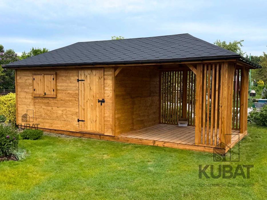 Domek z altanka 3x7 | domek narzedziowy | drewniany domek ogrodowy