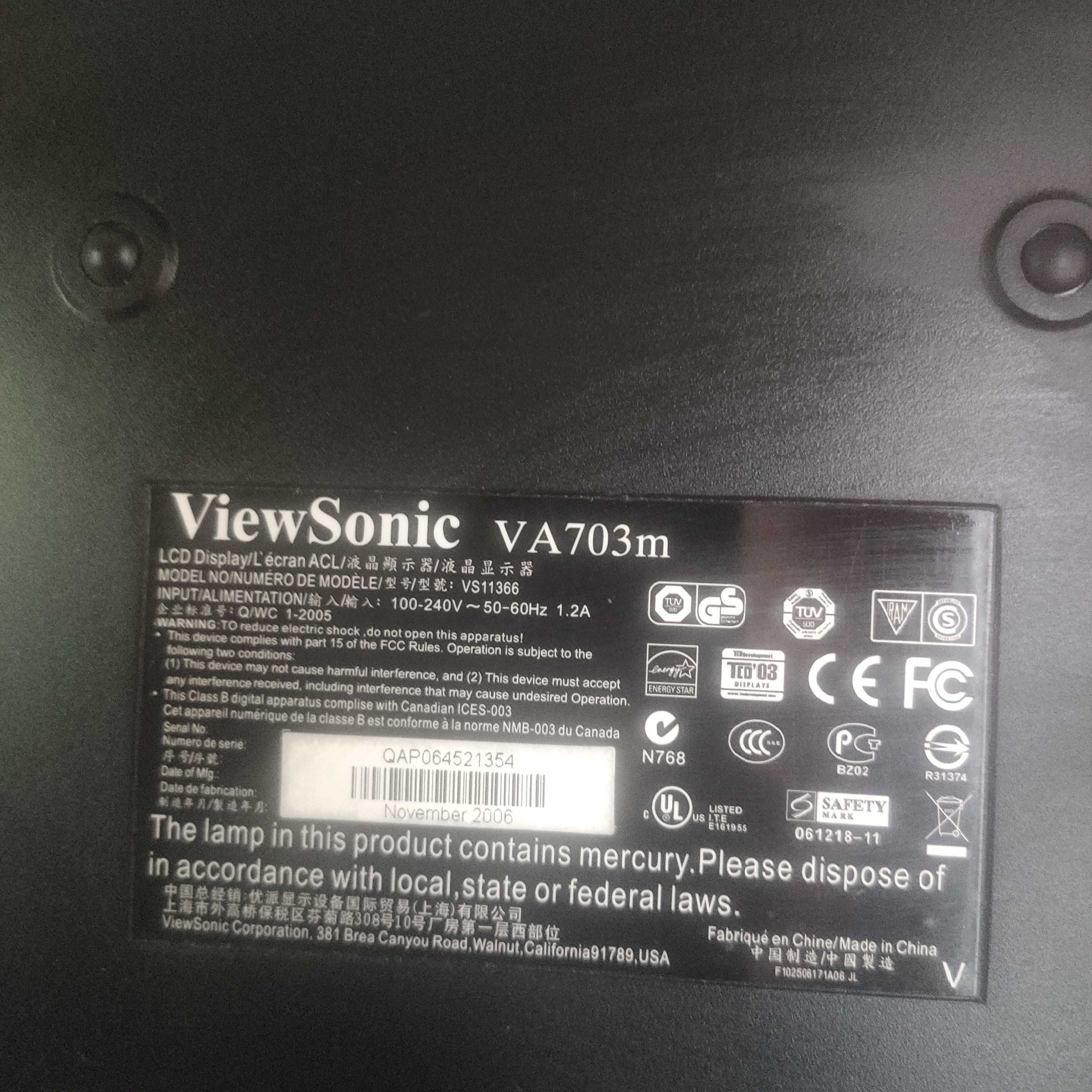 Продам рабочий монитор View Sonic VA703M-4