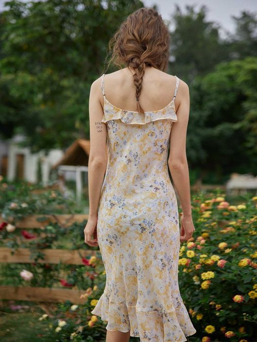 Vestido Simple retro Slip Dress estilo vintage Kama Floral Chiffon