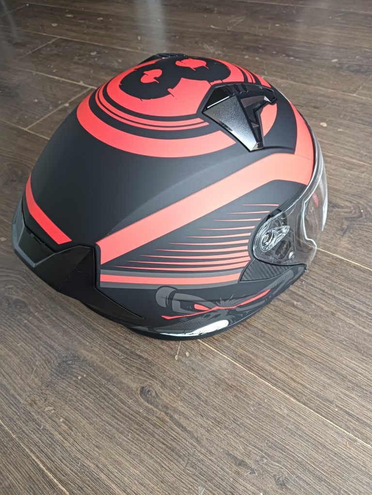Nowy kask otwarty czerwono czarny mat AWINA