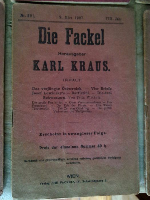 16 cadernos “Die Fackel” originais, Karl Kraus