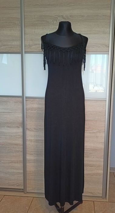Czarna sukienka maxi, wakacyjna boho M.