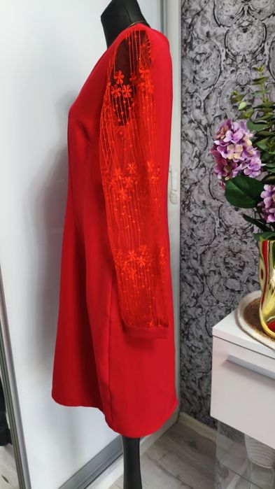 Sukienka elegancka damska midi  koronkowe długie tiulowe rękawy L moon