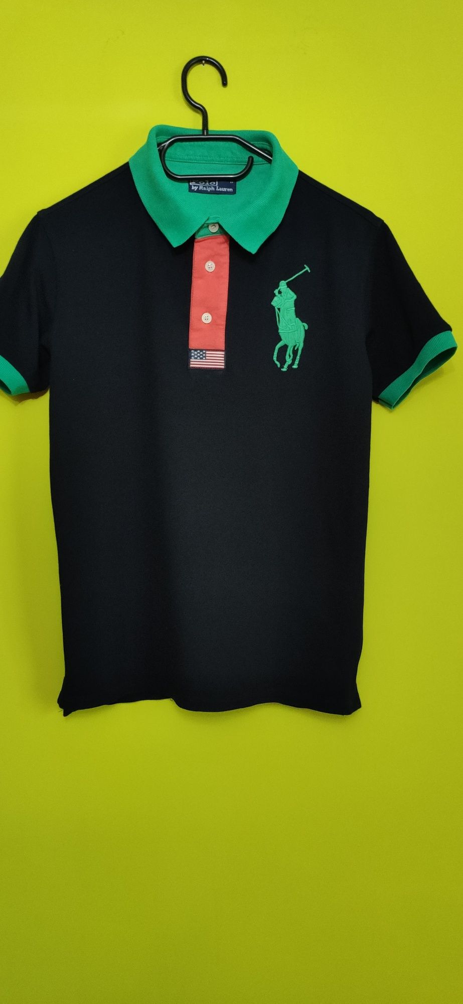 Koszulka t-shirt Polo  Ralph Lauren z flagą USA i bighors  na guziki g