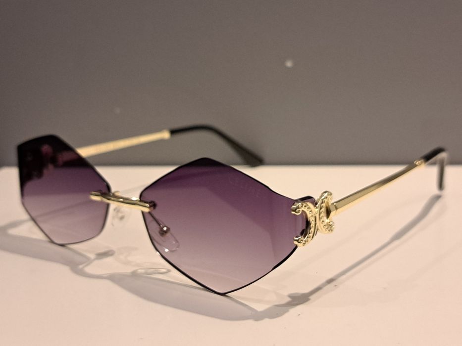 CELINE zlote nowe damskie okulary przeciwsłoneczne romby logowane