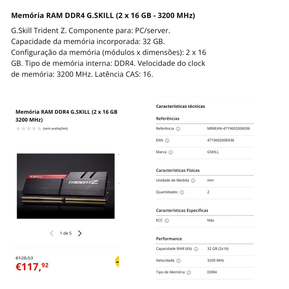 Memória RAM DDR4 G.SKILL – 32GB (2x16GB) 3200 MHz