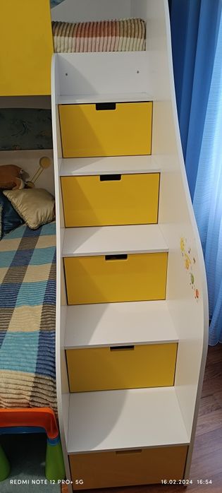 Другий ярус, сходи-шухляди і ліжко з матрасом 90х190, ортопедичним