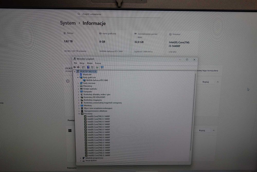 Komputer Gamingowy i5 14gen 32GB DDR5 2TB NVME RTX 5060 8GB GW FV
