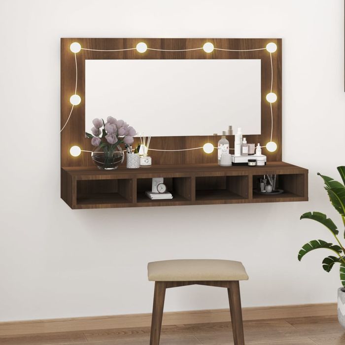 vidaXL Szafka z lustrem i oświetleniem LED, brązowy dąb, 90x31,5x62 cm