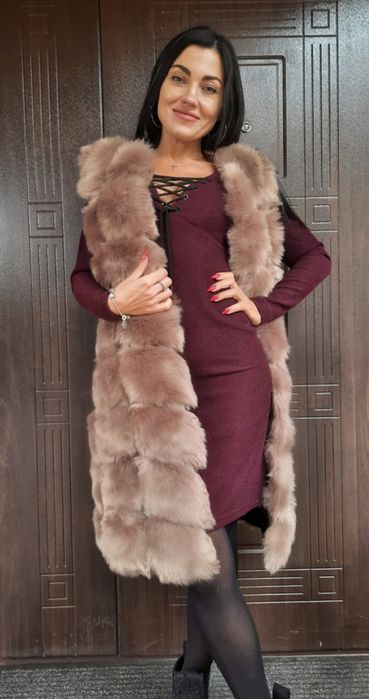 Меховая жилетка Эко мех 90 см персик  40 42 44 размера