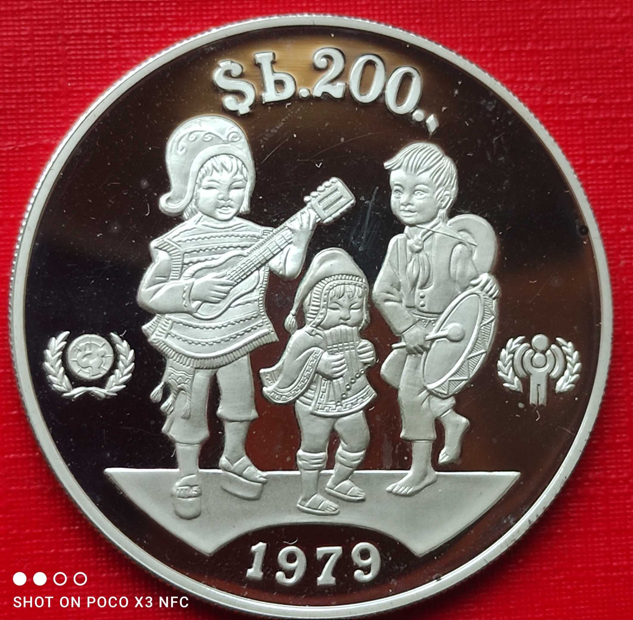 Moneta srebrna kolekcjonerska 200 peso Boliwia 1979 rzadka srebro ag