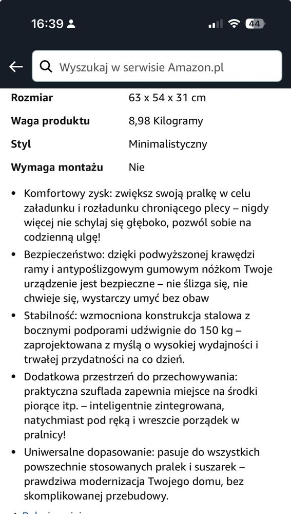 Podstawa pralki z szufladą, maks. do 150 kg, stalowy podest biały