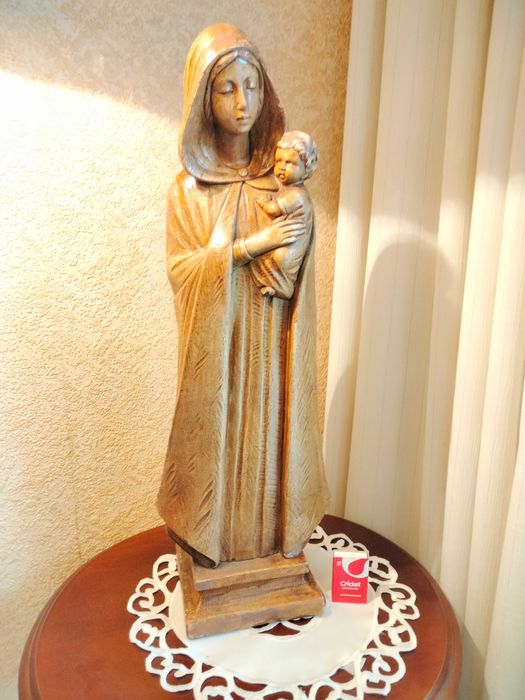 Duża stara figura sygnowana Matka Boska z dzieciątkiem Jezus- 65cm