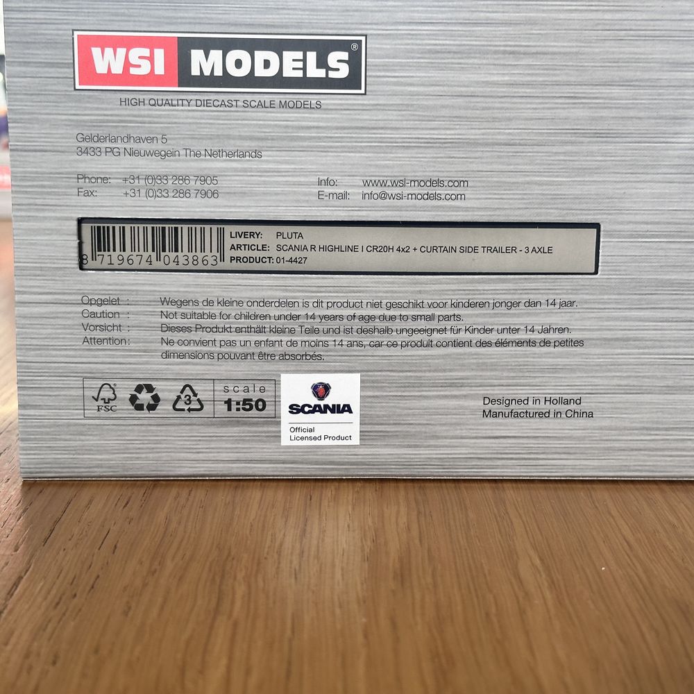 Model 1:50 WSI Scania R Highline 4x2 + naczepa