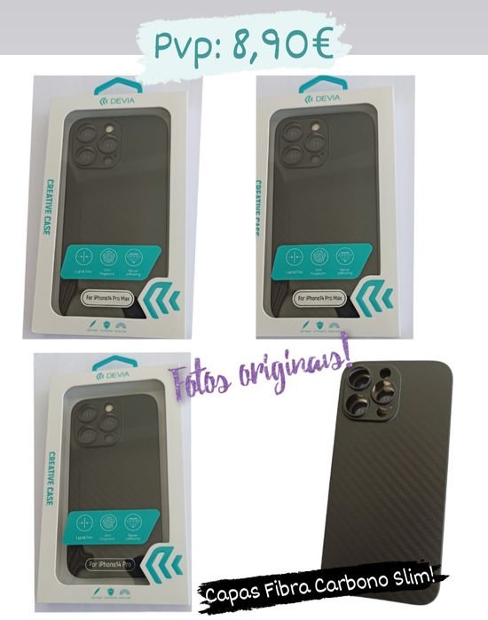 Capa Devia Slim -Fibra carbono- iPhone 13 / 13 Pró / 14  -24h