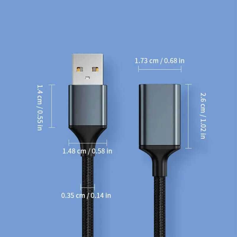 Kabel 3m przedłużka USB-A - Szare Wtyki Czarny Przewód - Przedłużacz