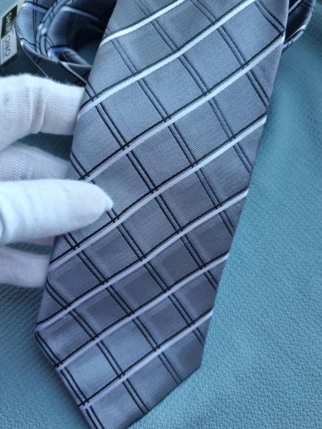 Нова шовкова сталева сіра оригінальна краватка в клітинку shirtono