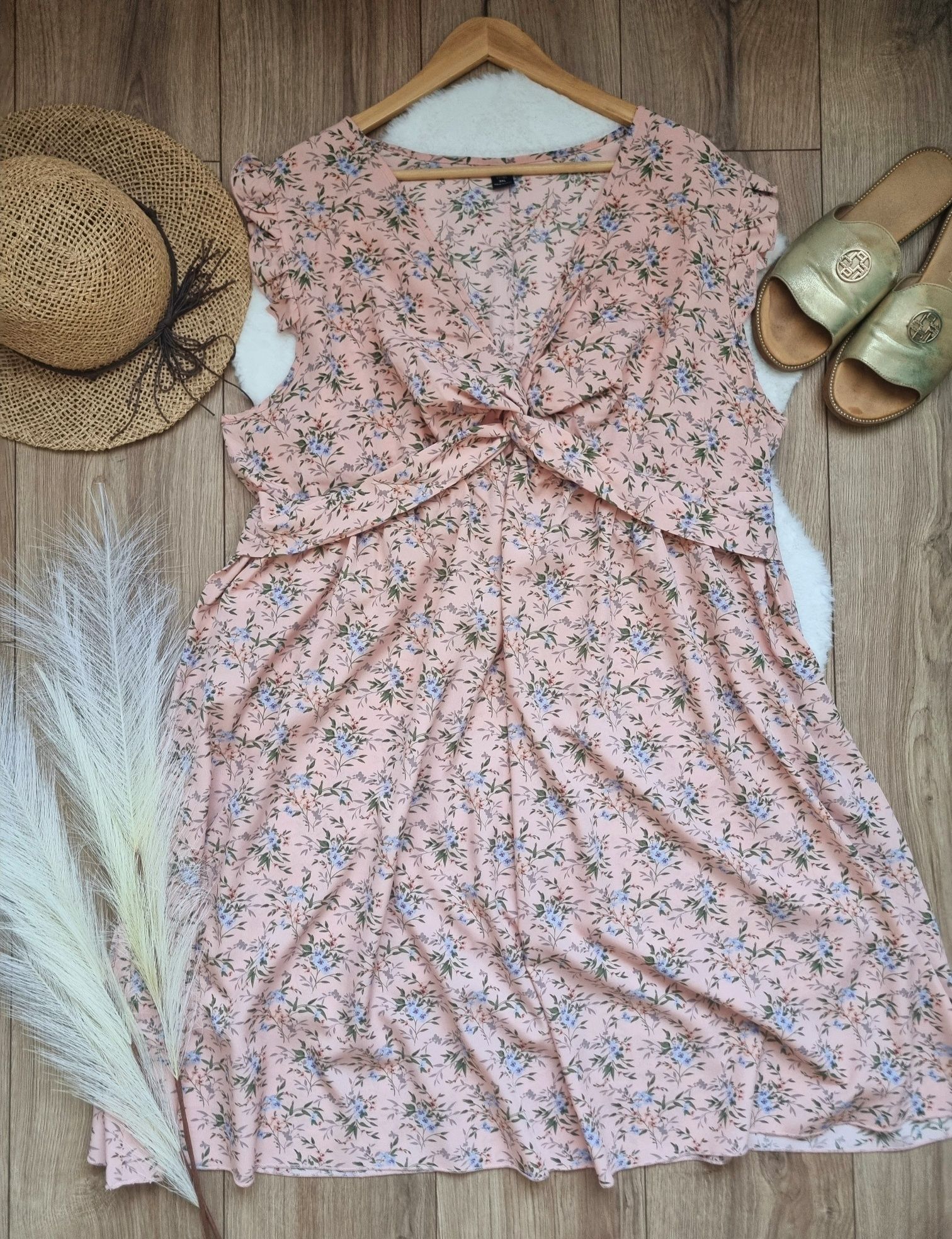 Sukienka kwiaty nowa 3xl brzoskwiniowa wiosna lato boho plus size