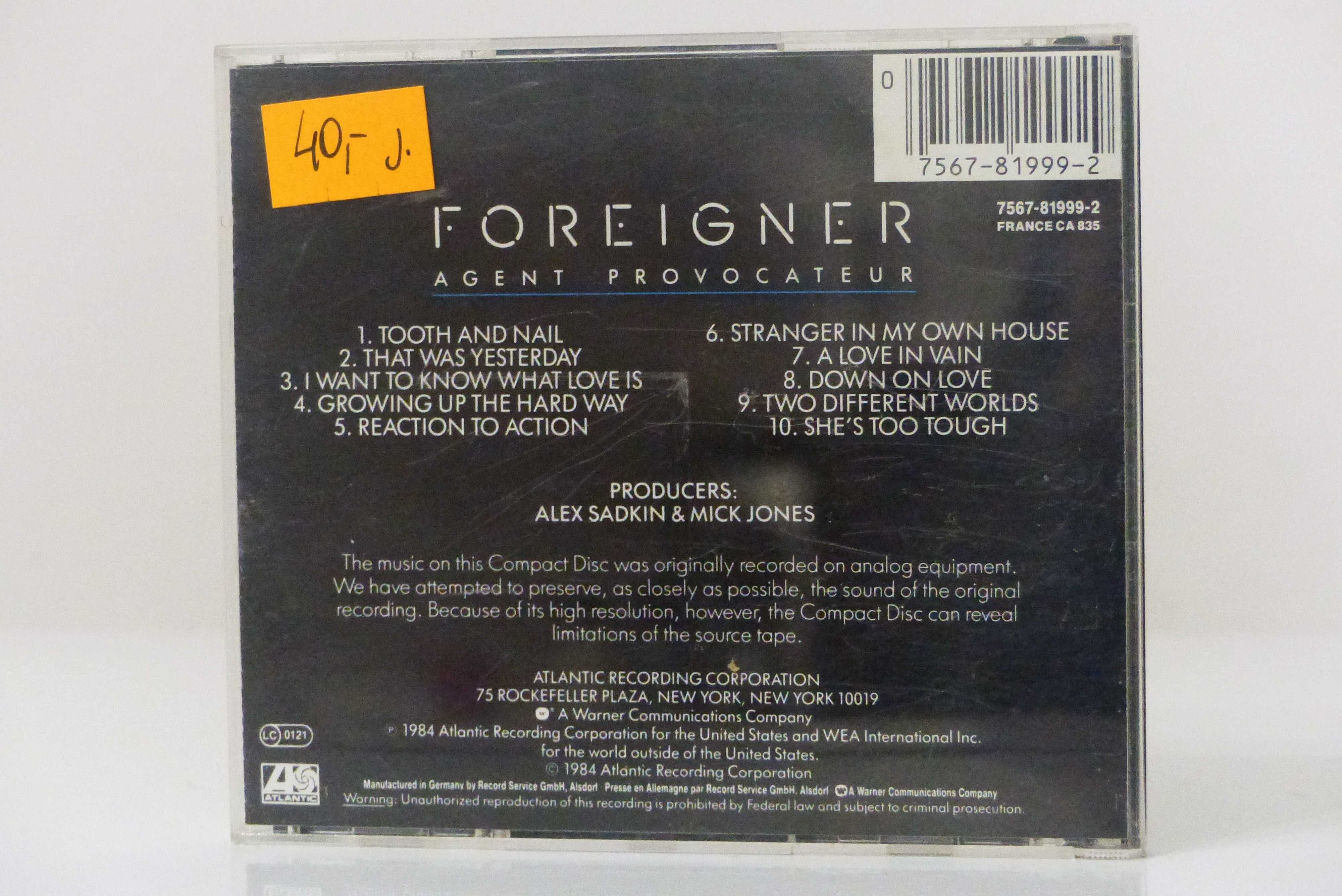 (c) CD FOREIGNER Agent Provocateur BDB-