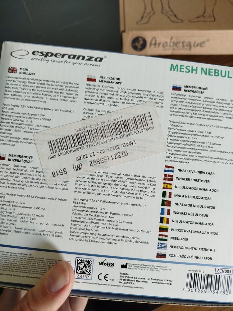 Nebulizator przenosny, Mesh Nebulizer, esperanza